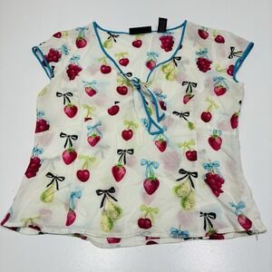 Context Women Blouse Size Small Short Sleeves V-neck front tie Comfy Babydoll